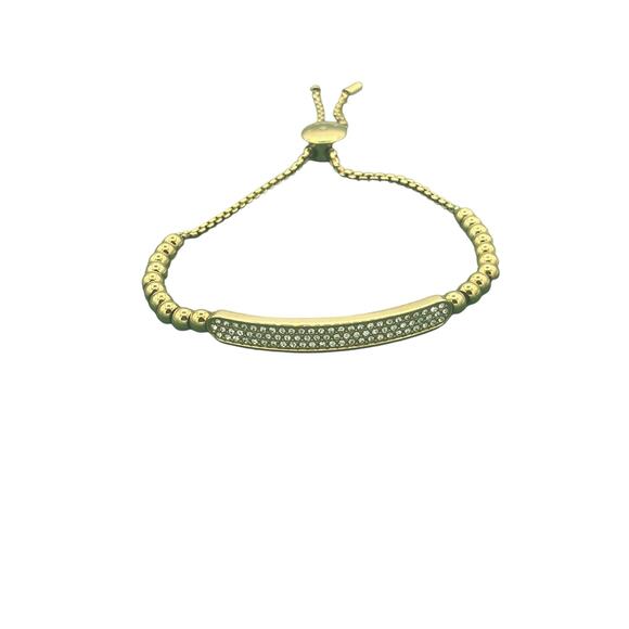 Michael Kors Logo Plaque Gold Beaded Slider Bracelet / Crystals - Picture 1 of 3